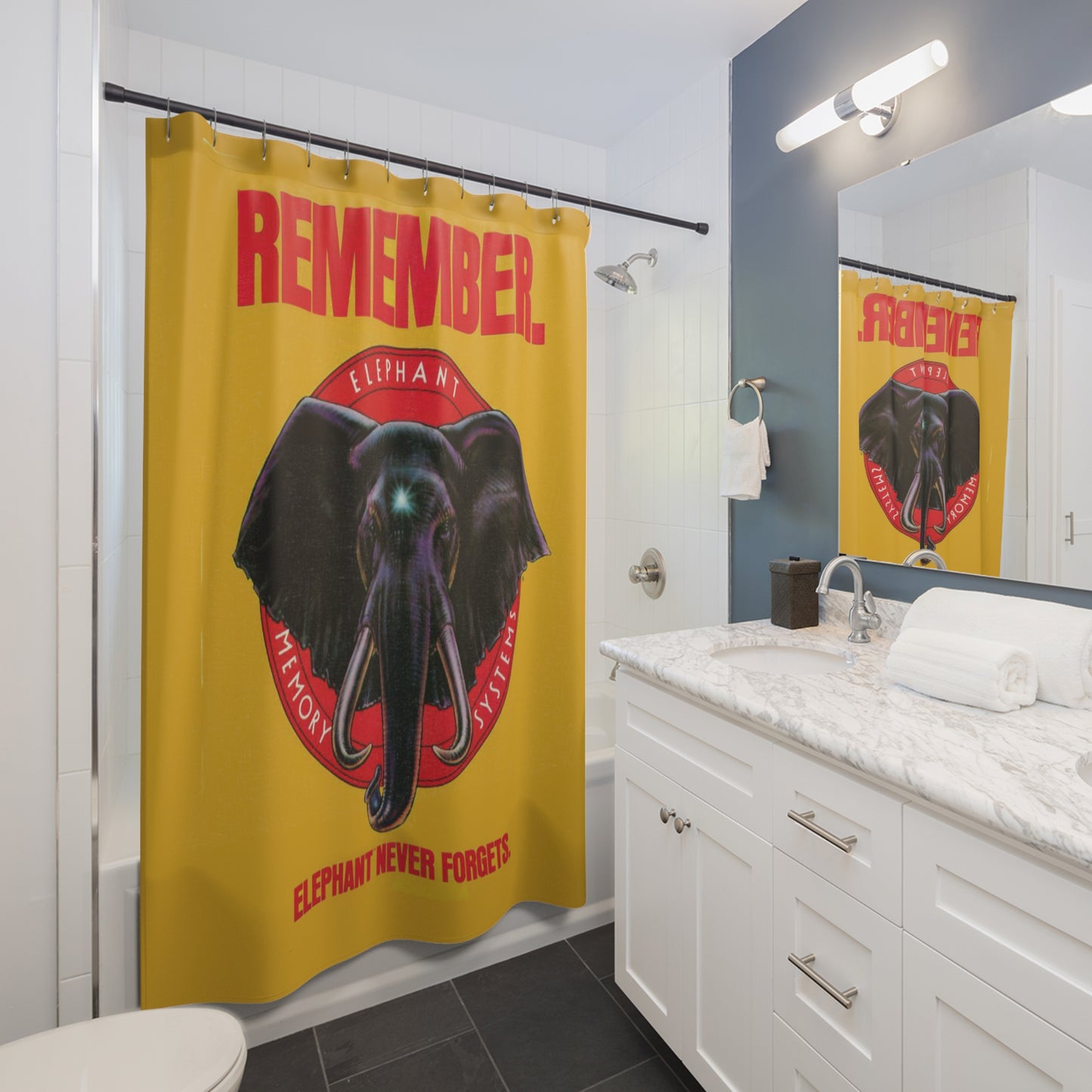 Elephant Memory Systems Shower Curtain – Never Forget... to Take a Shower!